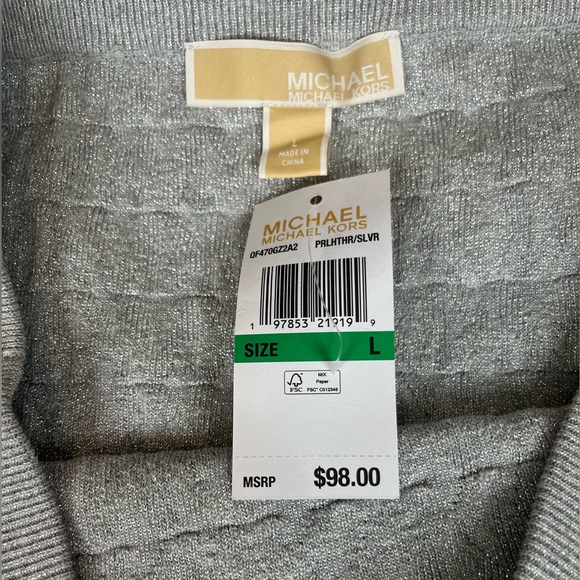 Michael Kors Size:L Women SWEATER SKIRT Metallic Silver Logo Knit Elastic Waist - Picture 5 of 10